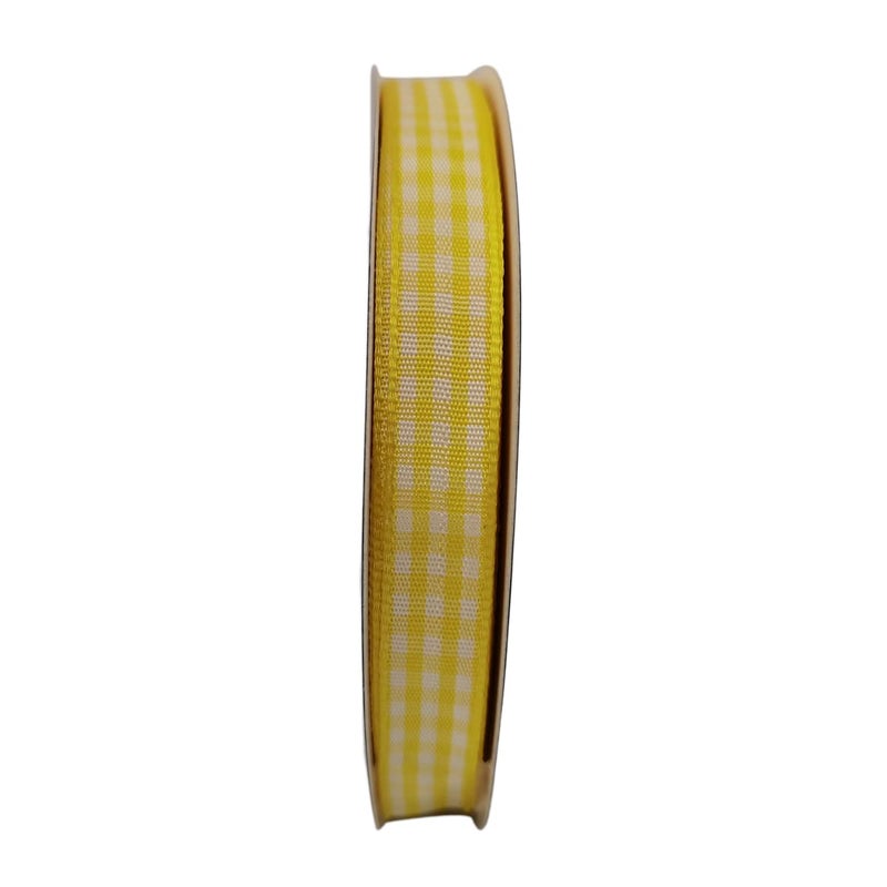 Micomon Yellow and White Gingham Plaid Checked Ribbon 25 Yards Per Roll Checkerd Craft 100% Polyester (3/8"", Yellow) - Image 3
